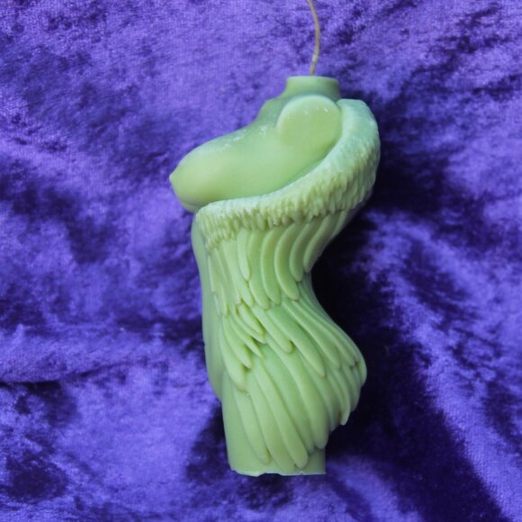 Female Form Nude Torso Green Angel Wing Candle - Picture 5 of 12